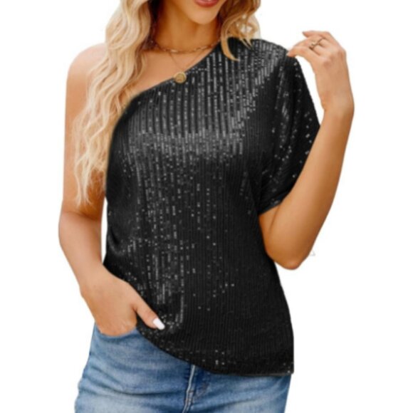 *JASAMBAC* One Shoulder Sexy Shiny Bling Camisole Small NWT - Picture 1 of 4